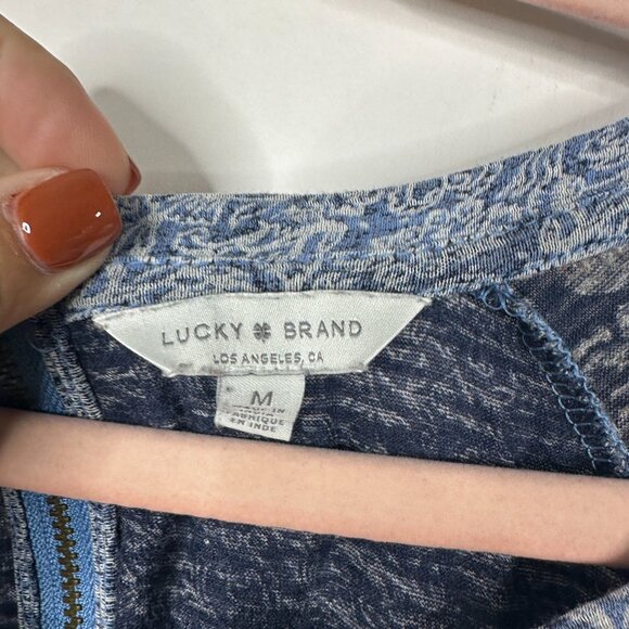 2/$30 Lucky Brand Mixed Floral Print Short Sleeve Peasant Top Blue Medium #BAG2 - Picture 5 of 7